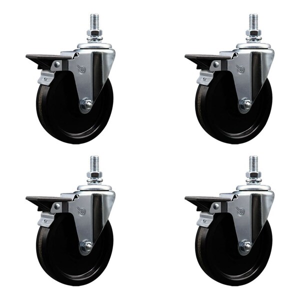 5 Inch Phenolic 10 MM Threaded Stem Caster Set with Brake
